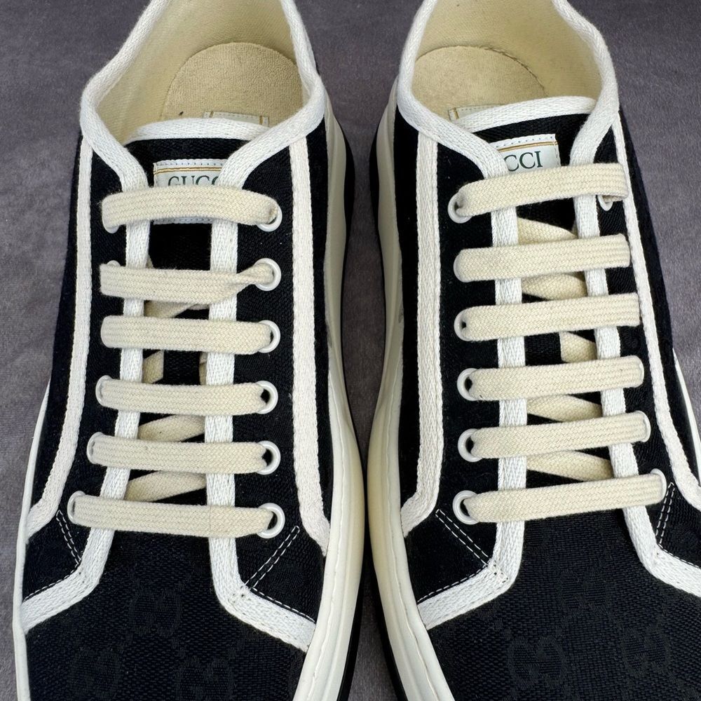 Gucci Mens Gg Black Tennis Treck 1977 Sneakers NIB 39.5 Mystic White - Picture 6 of 14